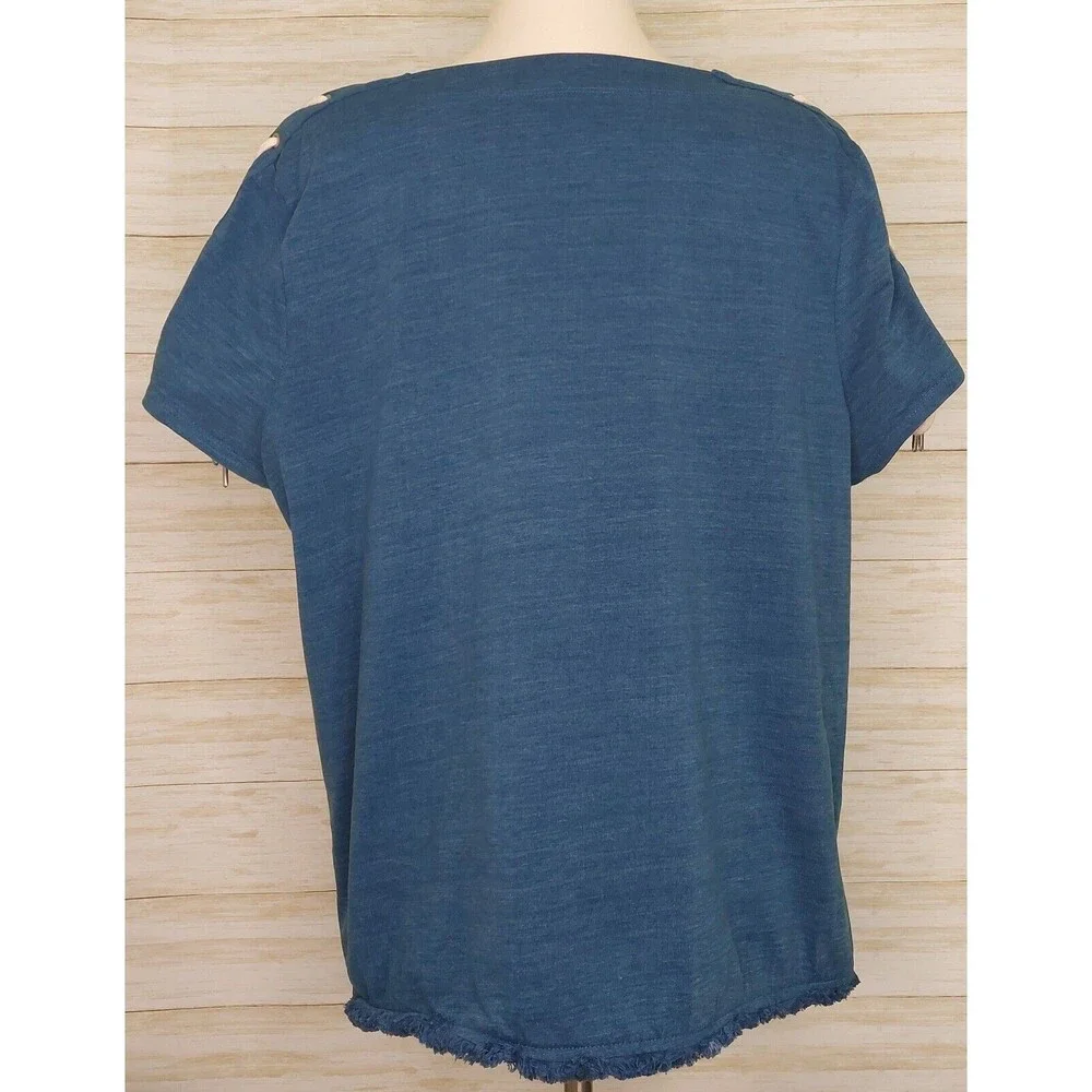 Chicos Women's Top Size 3 (XL/16) Blue~Rope Tie~ Nautical~Fringe~Boho Beachy - Picture 3 of 13